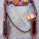 HILASON WESTERN LEATHER HORSE BRIDLE HEADSTALL MAHOGANY W/ FLORAL INLAY