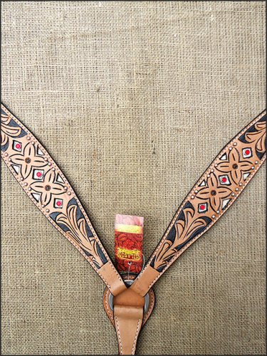 S415 HILASON WESTERN LEATHER HORSE BREAST COLLAR TAN BLACK HAIR ON INLAY