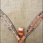 S415 HILASON WESTERN LEATHER HORSE BREAST COLLAR TAN BLACK HAIR ON INLAY