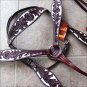 HILASON WESTERN LEATHER HEADSTALL BREAST COLLAR DARK BROWN W/ WHITE HAND PAINT