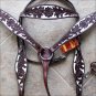 HILASON WESTERN LEATHER HEADSTALL BREAST COLLAR DARK BROWN W/ WHITE HAND PAINT