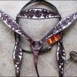 HILASON WESTERN LEATHER HEADSTALL BREAST COLLAR DARK BROWN W/ WHITE HAND PAINT