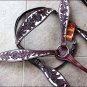 HILASON WESTERN LEATHER HEADSTALL BREAST COLLAR DARK BROWN W/ WHITE HAND PAINT