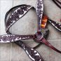 HILASON WESTERN LEATHER HEADSTALL BREAST COLLAR DARK BROWN W/ WHITE HAND PAINT