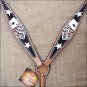 SS22 NEW HILASON WESTERN LEATHER HORSE BREAST COLLAR BLACK W/ HAND PAINT CARDS