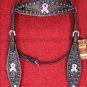HILASON WESTERN LEATHER HEADSTALL BLACK PINK BREAST CANCER CONCHO