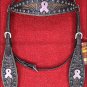 HILASON WESTERN LEATHER HEADSTALL BLACK PINK BREAST CANCER CONCHO