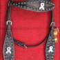 HILASON WESTERN LEATHER HEADSTALL BLACK PINK BREAST CANCER CONCHO