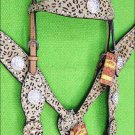 HILASON WESTERN LEATHER HORSE HEADSTALL BREAST COLLAR LEOPARD BLING AB CONCHO