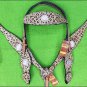 HILASON WESTERN LEATHER HORSE HEADSTALL BREAST COLLAR LEOPARD BLING AB CONCHO