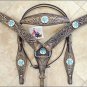 HILASON RUSTIC VINTAGE LEATHER HORSE HEADSTALL BREAST COLLAR TURQUOISE CONCHO