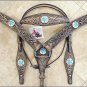 HILASON RUSTIC VINTAGE LEATHER HORSE HEADSTALL BREAST COLLAR TURQUOISE CONCHO