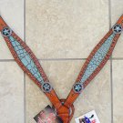 HILASON WESTERN TURQUOISE CROCODILE EMBOSSED LEATHER INLAY HORSE BREAST COLLAR