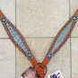 HILASON WESTERN TURQUOISE CROCODILE EMBOSSED LEATHER INLAY HORSE BREAST COLLAR