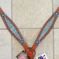 HILASON WESTERN TURQUOISE CROCODILE EMBOSSED LEATHER INLAY HORSE BREAST COLLAR
