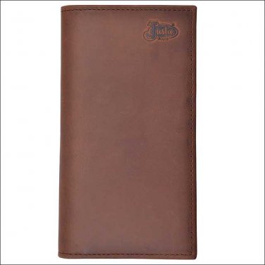 JUSTIN BROWN TAN DISTRESSED LEATHER BASIC RODEO MENS WALLET W/ 5 CARD SLOTS