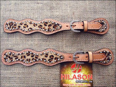 PS113F- HILASON WESTERN LEATHER SPUR STRAPS LEOPARD CHEETAH HAIR ON LEATHER