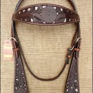 F305 HILASON WESTERN HORSE BRIDLE HEADSTALL DARK BROWN W/ SNAKE PRINT INLAY