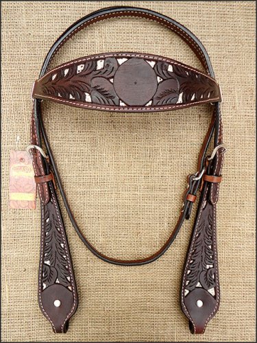 F305 HILASON WESTERN HORSE BRIDLE HEADSTALL DARK BROWN W/ SNAKE PRINT INLAY