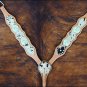 HILASON WESTERN COWHIDE HAIR ON LEATHER HORSE BREAST COLLAR W/ GREEN CONCHOS