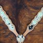 HILASON WESTERN COWHIDE HAIR ON LEATHER HORSE BREAST COLLAR W/ GREEN CONCHOS