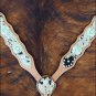 HILASON WESTERN COWHIDE HAIR ON LEATHER HORSE BREAST COLLAR W/ GREEN CONCHOS