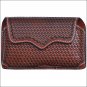 3D TAN BASKETWEAVE LEATHER HAND TOOLED LARGE SMARTPHONE HOLDER W/ METAL CLIP