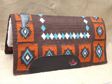 MADE IN USA HILASON WESTERN WOOL SHOCK BUSTER SADDLE BLANKET PAD BROWN TURQUOISE