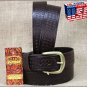 34IN. BROWN 1.5in CASUAL LEATHER BELT EMBOSSED BASKET DESIGN MADE IN USA