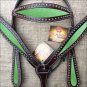 HILASON WESTERN LEATHER HORSE BRIDLE HEADSTALL BREAST COLLAR BROWN LIME GREEN