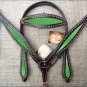 HILASON WESTERN LEATHER HORSE BRIDLE HEADSTALL BREAST COLLAR BROWN LIME GREEN