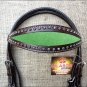 HILASON WESTERN LEATHER HORSE BRIDLE HEADSTALL BREAST COLLAR BROWN LIME GREEN