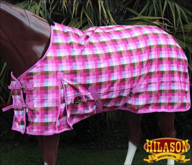 81" MAGENTA PLAID HILASON 1200D WINTER WATERPROOF POLY TURNOUT HORSE BLANKET