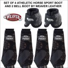 SET OF 4 BLACK MEDALLION ATHLETIC HORSE LEG BOOT AND 2 NO TURN BELL BOOTS WEAVER
