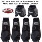 SET OF 4 BLACK MEDALLION ATHLETIC HORSE LEG BOOT AND 2 NO TURN BELL BOOTS WEAVER