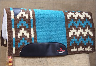 MADE N USA HILASON WESTERN WOOL SHOCK BUSTER SADDLE BLANKET PAD TEAL BROWN BEIGE