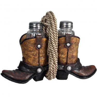 RIVERS EDGE COWBOY HOME D&Atilde;�COR HAND PAINTED BOOT W/ GLASS SHAKER S&P