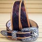 38in. JUSTIN TOOLED TAPER WESTERN LEATHER MEN BELT BROWN SILVER ENGRAVED BUCKLE