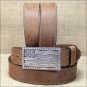 42" JUSTIN BROWN FLYING HIGH WESTERN LEATHER BELT W/ FLAG BUCKLE MADE IN THE USA