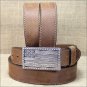 42" JUSTIN BROWN FLYING HIGH WESTERN LEATHER BELT W/ FLAG BUCKLE MADE IN THE USA