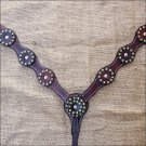 S501 HILASON WESTERN LEATHER HORSE BREAST COLLAR DARK BROWN W/ GREEN RHINESTONES