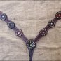 S501 HILASON WESTERN LEATHER HORSE BREAST COLLAR DARK BROWN W/ GREEN RHINESTONES