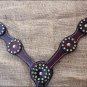 S501 HILASON WESTERN LEATHER HORSE BREAST COLLAR DARK BROWN W/ GREEN RHINESTONES