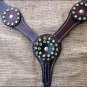 S501 HILASON WESTERN LEATHER HORSE BREAST COLLAR DARK BROWN W/ GREEN RHINESTONES