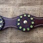 S501 HILASON WESTERN LEATHER HORSE BREAST COLLAR DARK BROWN W/ GREEN RHINESTONES