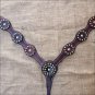 S501 HILASON WESTERN LEATHER HORSE BREAST COLLAR DARK BROWN W/ GREEN RHINESTONES