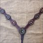 S501 HILASON WESTERN LEATHER HORSE BREAST COLLAR DARK BROWN W/ GREEN RHINESTONES