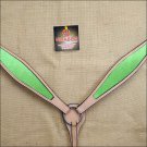 HILASON WESTERN LEATHER HORSE BREAST COLLAR TAN LIME GREEN INLAY