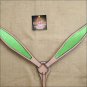 HILASON WESTERN LEATHER HORSE BREAST COLLAR TAN LIME GREEN INLAY