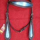 HILASON WESTERN LEATHER HORSE HEADSTALL  BROWN METALLIC TURQUOISE